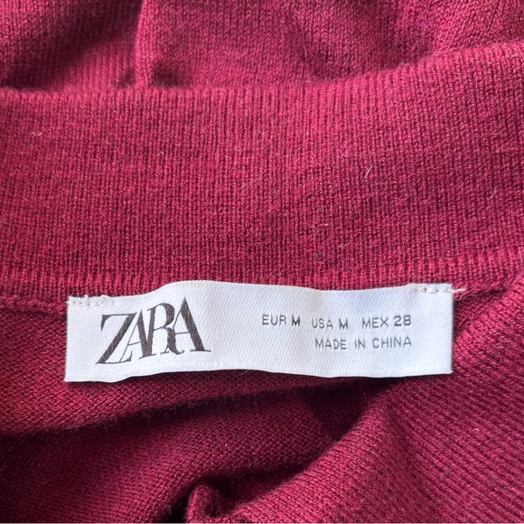 Zara Women's Long Sleeve Polo Sweater - Burgundy - Picture 5 of 5